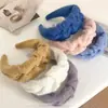 Faixa de Cabeça de Lã Azul Klein Retrô para Mulheres, Faixa Larga Plissada, Acessórios de Cabelo Elegantes para Lavar o Rosto, Versátil Outono e Inverno