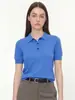 Camisa Polo de Manga Corta de Mezcla de Lana y Lyocell de Alta Calidad C*S Solapa de Cuatro Botones Top de Punto Fluido para Mujer