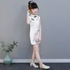 Ropa nueva de primavera y verano para niños, cheongsam retro mejorado para niñas, algodón jacquard con flor de posicionamiento, cheongsam