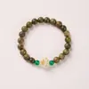 Fábrica de Origen Venta al por Mayor Pulsera de Sándalo Verde Natural Bodhi Tostado al Carbón Uña de Gato Ágata Verde Estilo Chino Nuevo Pulsera de Tendencia Nacional