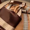 Bufanda larga de seda vintage estampada en bloques de color para mujer, en un estilo satinado de tono café, perfecta para otoño e invierno, versátil como bufanda decorativa para el cuello o chal