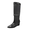 Piel de vaca de primera capa + forro interior de tela, botas de montar con plataforma de 6.5CM, botas de caña alta para mujer, tacones altos de punta, botas hasta la rodilla a juego de color para mujer