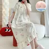 Camisola de Algodão Nuvem para Mulheres com Bojo, Estilo Fino de Verão, Estilo Princesa com Manga Curta Floral, Roupa de Casa, Pode Ser Usada Fora