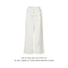 Traje blanco vaporoso pantalones de pierna ancha 2026 verano pantalones finos holgados adelgazantes de cintura alta rectos casuales