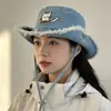 Sombrero de Pescador de Mezclilla para Mujer, Primavera y Verano, Estilo Japonés, Sencillo y Lindo, Sombrero Cubo con Orejas de Gato, Sombrero de Protección Solar, Circunferencia de Cabeza Grande, Sombrero Liso