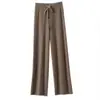 Pantalones de Pierna Ancha 100% Auténticos de Lana de Alta Gama para Mujer, Otoño/Invierno Nuevos Gruesos Sueltos Casuales de Pierna Recta, Fuera de Temporada