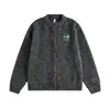 Suéter Cardigan Solto Estilo Americano para Homens, Vibe Marca Tendência Europeia e Americana Patch de Desenho Bordado Personalizado Gola Redonda Tricô Suéter Jaqueta