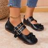 Japão e Coreia do Sul Comércio Exterior plus size Fivela de cinto Cabeça redonda Sapatos baixos Cross-border Novo arco Boca rasa Respirável Sapatos de barco preguiçosos