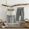 Estilo INS Primavera/Outono Bebê Criança Calça Legging Listrada de Renda de Três Camadas com Barra Flare e Bolinhas Slim Fit para Meninas