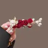 Grampo de Cabelo Lateral em Forma de U com Presilha de Flor Vermelha para Mulheres, Adequado para Saias de Rosto de Cavalo, Trajes de Torrada, Acessórios de Cabeça, Presilha Lateral de Noivado, Grampo de Cabelo de Pérola