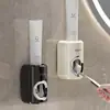 Exprimidor de Pasta de Dientes de Lujo Plateado, Estante de Pared para Cepillos de Dientes sin Perforaciones, Exprimidor para el Hogar