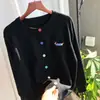 Outono e Inverno Novo Estilo Coreano Estilo Acadêmico Cardigan de Tricô com Botões Coloridos Feminino Design Único Top com Bordado de Cachorrinho