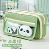 Estuche de Lápices Panda Gran Capacidad Nueve Capas Solapa Dibujos Animados Multifuncional Transparente Simple Estuche de Lápices de Papelería para Estudiantes de Secundaria y Primaria