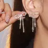 Pendientes de Borla de Lazo de Alta Gama para Mujer, Pendientes Pequeños Brillantes de Pedrería, Joyería de Oreja Elegante y Moderna