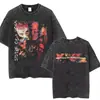 Camiseta Estampada Banda 230G2026 Transfronteriza Retro Americana Lavada Vintage Corte Holgado Hombro Caído Manga Corta