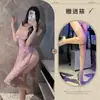 Cheongsam Transparente Hemei Rosa Sem Ombro Lingerie Erótica para Mulheres Renda Sexy Desejo Puro Abertura nas Nádegas Tentação Sem Remoção