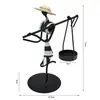 Candelabro de Hierro Vintage Adorno Pequeño Creativo para el Hogar Estilo Europeo Romántico Portavelas Accesorio de Sombrero de Paja Pastoral Decoración de Mesa