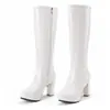 Botas de equitação de couro envernizado plus size para exportação, botas altas de bico redondo para outono e inverno, plataforma impermeável de couro brilhante, botas femininas versáteis de salto alto