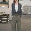 Nuevo conjunto elegante de dos piezas para mujer de principios de otoño: conjunto de punto de manga larga y pantalones de pierna ancha con bloques de color, de dos piezas falsas