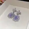 Brincos de Flor com Zircônia e Gota d'Água Agulha de Prata, Brincos Modernos e Elegantes para Vestido de Banquete, Brincos de Luxo Leve de Alta Qualidade para Mulheres