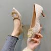 Elegantes Zapatos de Tacón Alto con Punta Fina para Mujer, Nueva Moda Otoño 2024, Superficie Plisada, Hebilla Cuadrada, Boca Baja, Tacones de Aguja, Efecto Adelgazante