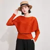 Blusa estilo Miyake com manga morcego, design para primavera e outono, cor sólida, camiseta com cintura fina, manga longa, versátil e moderna, roupas femininas