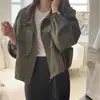 Chic Coreano Otoño Nuevo Estilo Béisbol Bolsillo Grande Estilo BF Casual Cremallera Ropa de Trabajo Chaqueta Corta Cuello Alto Prenda Exterior Top