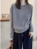 Suéter de punto con cuello de color contrastante para mujer, top de lana pura, nuevo estilo otoño e invierno, moderno y versátil, holgado y casual