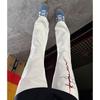 Jeans Vibe High Street Americano com Estampa de Raio, Calça Ligeiramente Flare para Homens, Corte Reto Slim Fit, Efeito Emagrecedor, Calça com Perna Curva