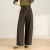 Calça de Trabalho Feminina sob Medida Outono 2026, Perna Larga, Cintura Alta, Drapeada, Bolsos Grandes, Casual, Solta, Emagrecimento, Perna Reta