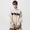 Tejido de Punto con Estampado de Dibujos Animados Pesados Americano para Hombre Invierno Calle Alta Casual Cuello Redondo Tejido de Punto Holgado y Versátil Tops para Pareja