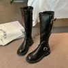 Primeiro Encontro Ji Botas de Cano Alto Estilo Britânico Femininas Bico Redondo Baixo 2026 Outono/Inverno Novas Botas de Cano Alto Versáteis Estilo Coreano