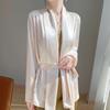 Jaqueta Blazer Feminina Nova Coleção Primavera/Verão 2026 Cetim Dourado Gola V Sem Botões Solta Cor Sólida Estilosa e Elegante