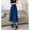 Saia Casual de Cor Sólida em Linha A para Mulheres Baixas, Primavera e Verão, Cintura Elástica, Caimento Solto, Saia de Comprimento Médio Emagrecedora, Atacado Transfronteiriço