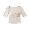 Camiseta de Verano de Color Sólido Estilo Europeo y Americano con Fruncido en el Pecho, Cuello Cuadrado, Manga Media para Mujer, Crop Top Ajustado Estilo Chica Picante con Almohadillas en el Pecho