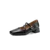 Sapatos de salto anabela estilo francês, confortáveis, de calçar, 3cm, sapatos femininos, coleção primavera 2026, design cruzado retrô, bico quadrado, abertura rasa, sapatos de salto baixo