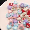 Pulsera DIY con forma de corazón de gota de aceite color macarrón, accesorios de cuentas, llavero con forma de corazón perforado, material acrílico de color sólido