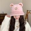 Chapéu de pelúcia novo para outono e inverno, orelhas de urso fofas para crianças, chapéu de pescador, quente para o frio, chapéu de bacia coreano, combina com tudo para estudantes