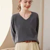 Suéter de Cashmere Feminino Nova Moda Top Interno Manga Longa 2025 Novo Gola V Tricô de Cashmere Suéter Básico
