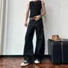 Jeans de Mezclilla Retro Color Original para Hombre Invierno High Street Diseño de Puntadas de Contraste Pierna Ancha Pantalones Largos Marca de Moda Lavado Pantalones Guadaña