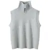 Novo colete de tricô de cashmere para outono e inverno, colete sem mangas de cor sólida moderno com gola alta, colete feminino de cor sólida quente em camadas