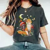 [Transfronterizo 230g] Comercio Electrónico Transfronterizo de Amazon Camiseta de Algodón Puro Lavado Desgastado Estampado de Zorro Manga Corta Ancha