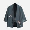Cárdigan Kimono de Algodón y Lino Bordado de Grulla Estilo Chino Abrigo Estilo Japonés Antiguo Traje Tang Estilo Han Bata Dao Ropa Tejida con Plumas Protectora del Sol