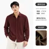 Camisa Masculina de Manga Longa com Mistura de Linho Lyocell de Alta Qualidade Primavera Outono Estilo Old Money Gola Lapela Camisa Casual Top Masculino