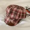 Boina Octogonal Estilo Japonés Cuadros de Estrella Literaria Retro Versátil Adelgazante Facial Circunferencia de Cabeza Grande Gorra de Boina de Periódico Pintor para Mujer