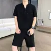 Conjunto de Manga Corta para Hombre Verano Holgado Moderno Estilo Casual Deportivo Casual Pantalones Largos para Hombre Sensación de Alta Gama Conjunto de Dos Piezas