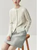Cardigã branco de caxemira luxuoso e sofisticado para mulheres, com gola redonda, botões de pérola, corte solto, espessado e design de tricô torcido