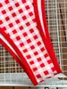 Conjunto Nuevo Estilo Europeo y Americano 2026 Bikini Atrevido de Cuadros Rojos y Blancos Ropa de Baño Transfronteriza Comercio Exterior en Stock