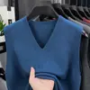 Chaleco de Punto Simple con Cuello en V para Hombre, Hilo Jaspeado Bicolor, Anti-Pilling, Top sin Mangas, Suave, Pilling, Garantía de Devolución de Dinero
