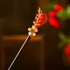 Grampo de Cabelo Vermelho Festivo de Ano Novo com Borla de Ébano Sintético Grampo de Cabelo de Madeira Grampo Decorativo para Cabelo de Traje Antigo Cheongsam